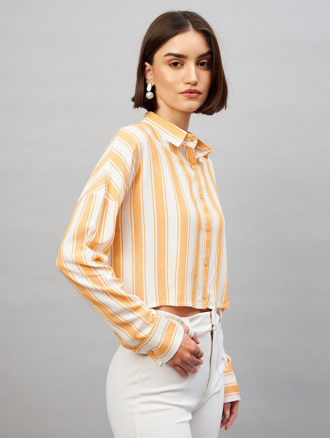 shirt collar striped crop shirt - 20189325 -  Zoom Image - 0