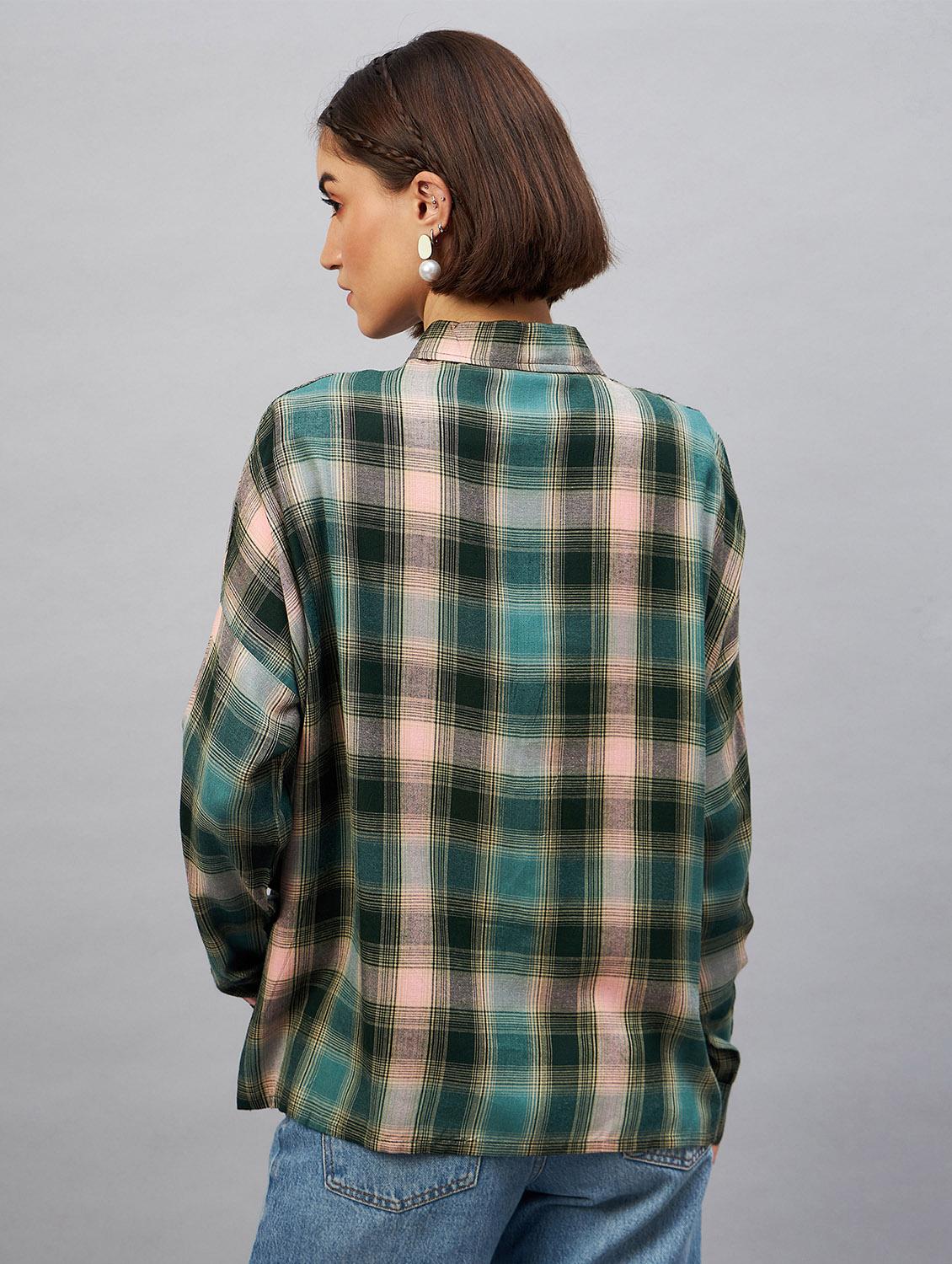 shirt collar checkered oversized shirt - 20189326 - Standard Image - 2