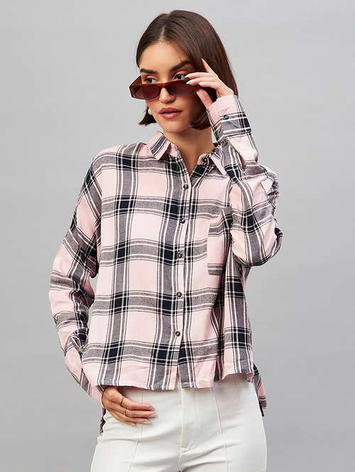 shirt collar checkered oversized shirt - 20189327 -  Standard Image - 0