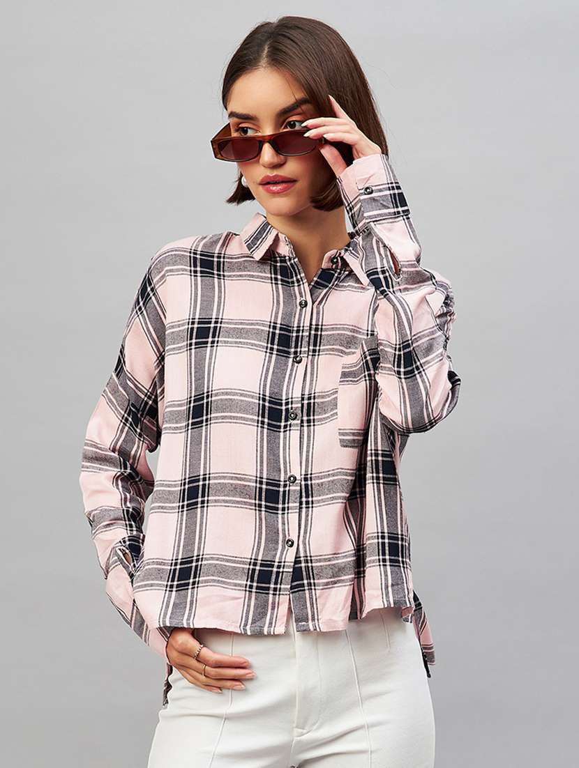 shirt collar checkered oversized shirt - 20189327 -  Zoom Image - 0