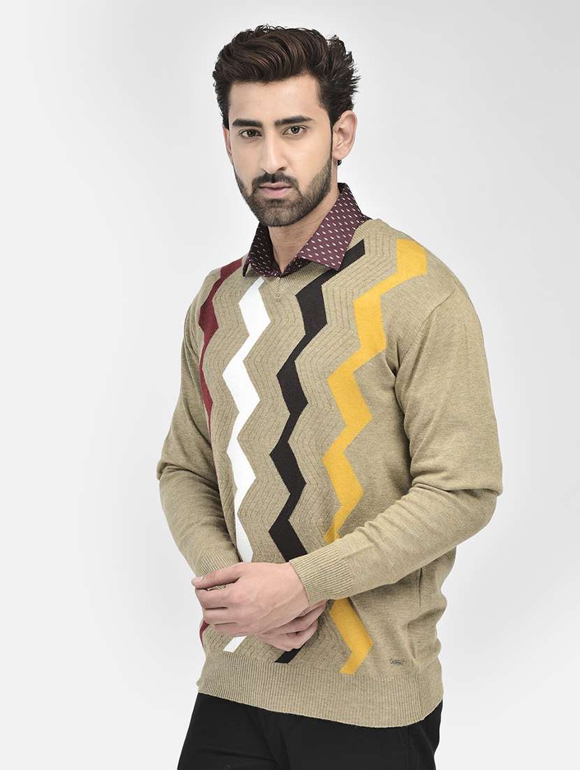 men beige v-neck pullovers - 20189635 -  Standard Image - 2