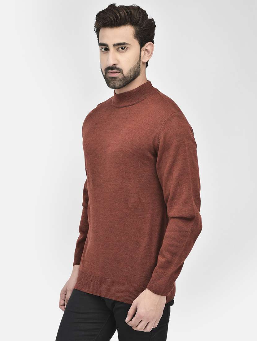 men maroon solids high neck pullovers - 20189637 - Standard Image - 2