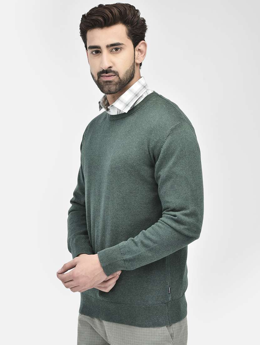 men green solids round neck pullovers - 20189638 -  Standard Image - 2