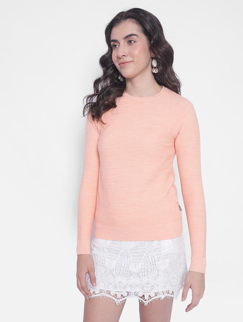 women pink solids round neck pullovers - 20189855 - Standard Image - 2