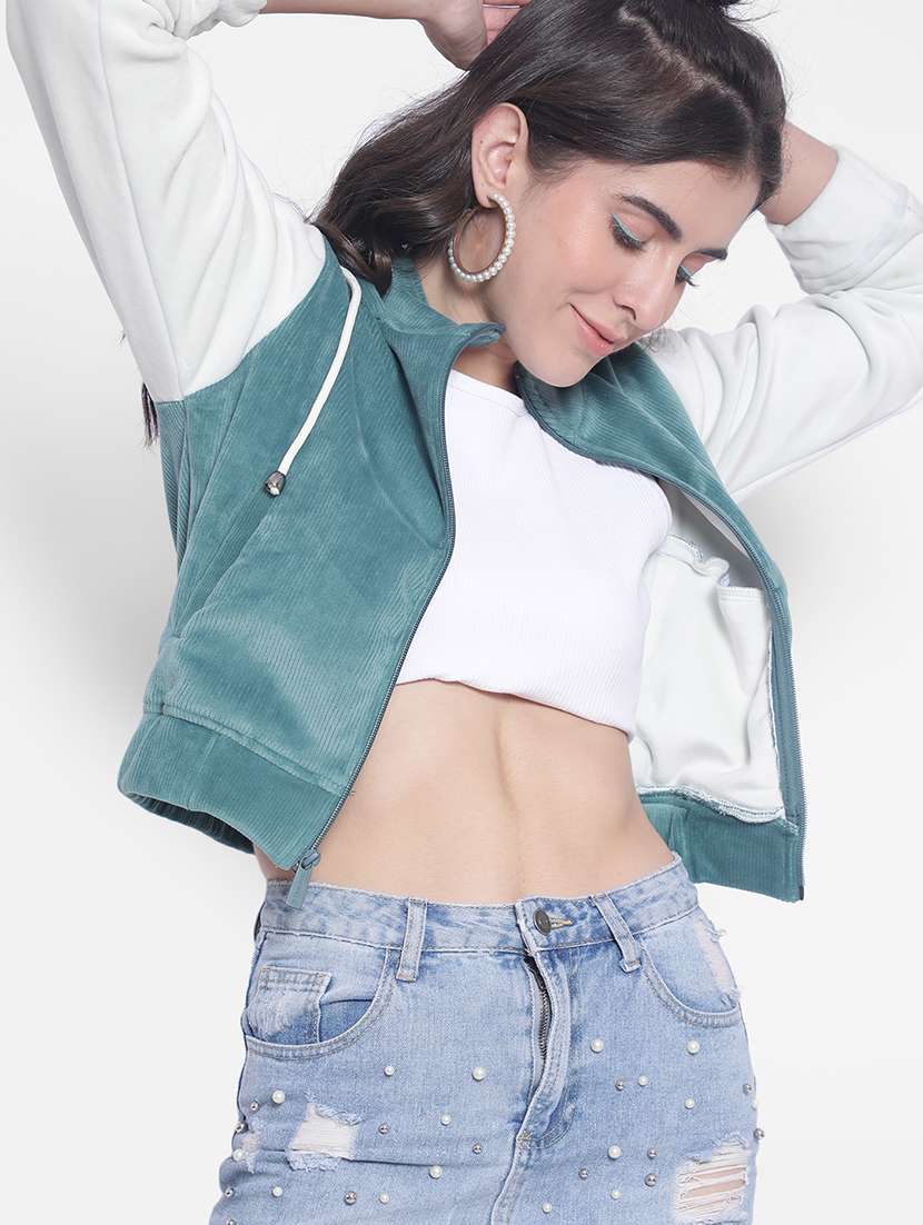 green solid sleeveles hooded jacket - 20189870 -  Standard Image - 7