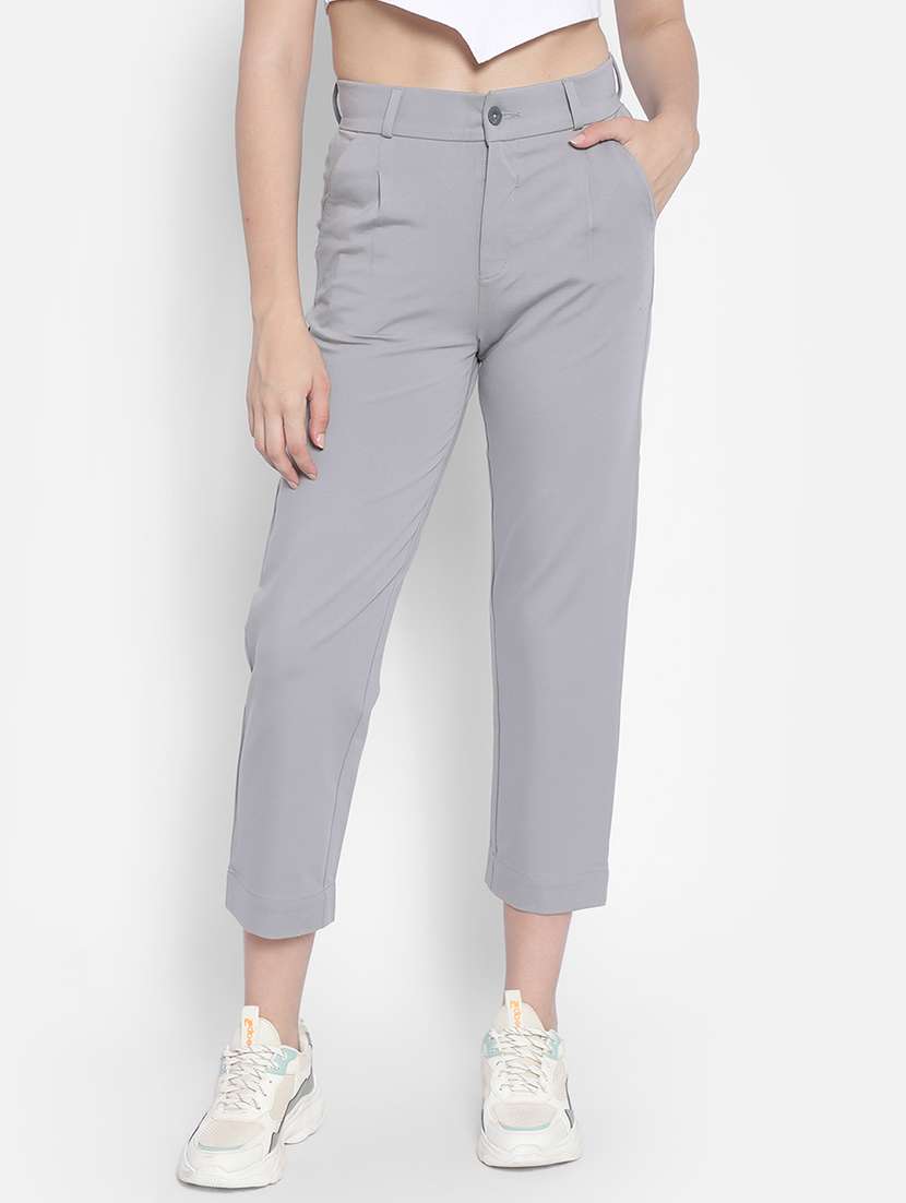 grey solid mid rise cigarette pant