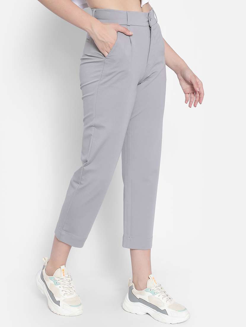 grey solid mid rise cigarette pant - 20189874 -  Standard Image - 2