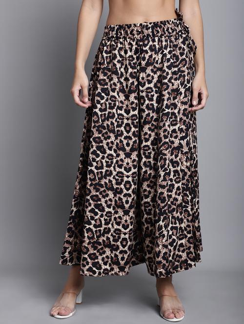 black & beige animal print relaxed fit flared palazzo - 20190832 -  Standard Image - 0