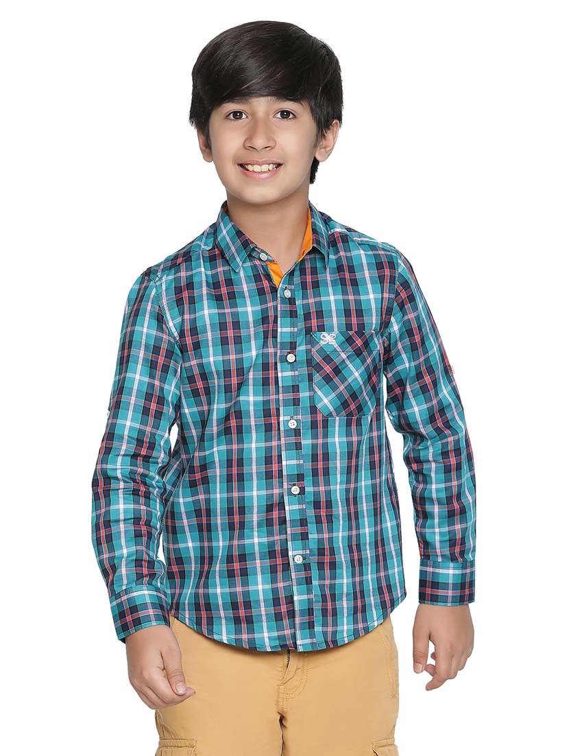 boys green checks shirts