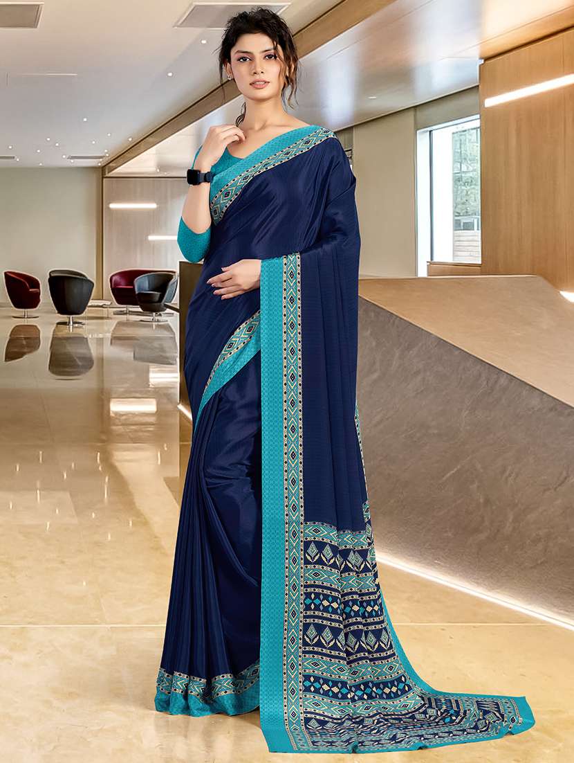 women's bordered navy blue colored saree