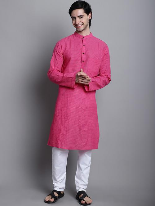pink striped long kurta - 20192877 - Standard Image - 0