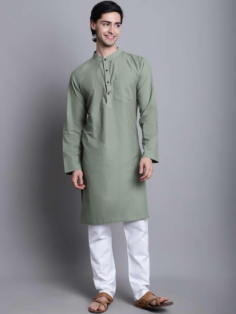green solid long kurta