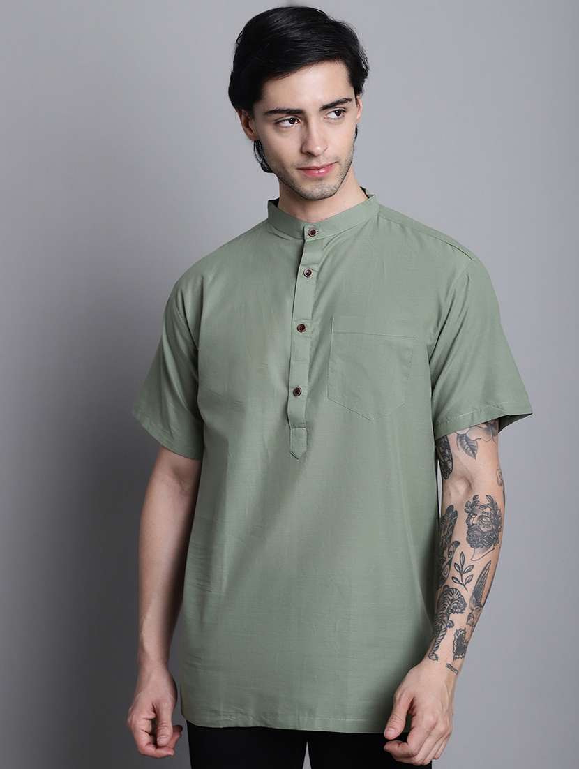 green solid short kurta