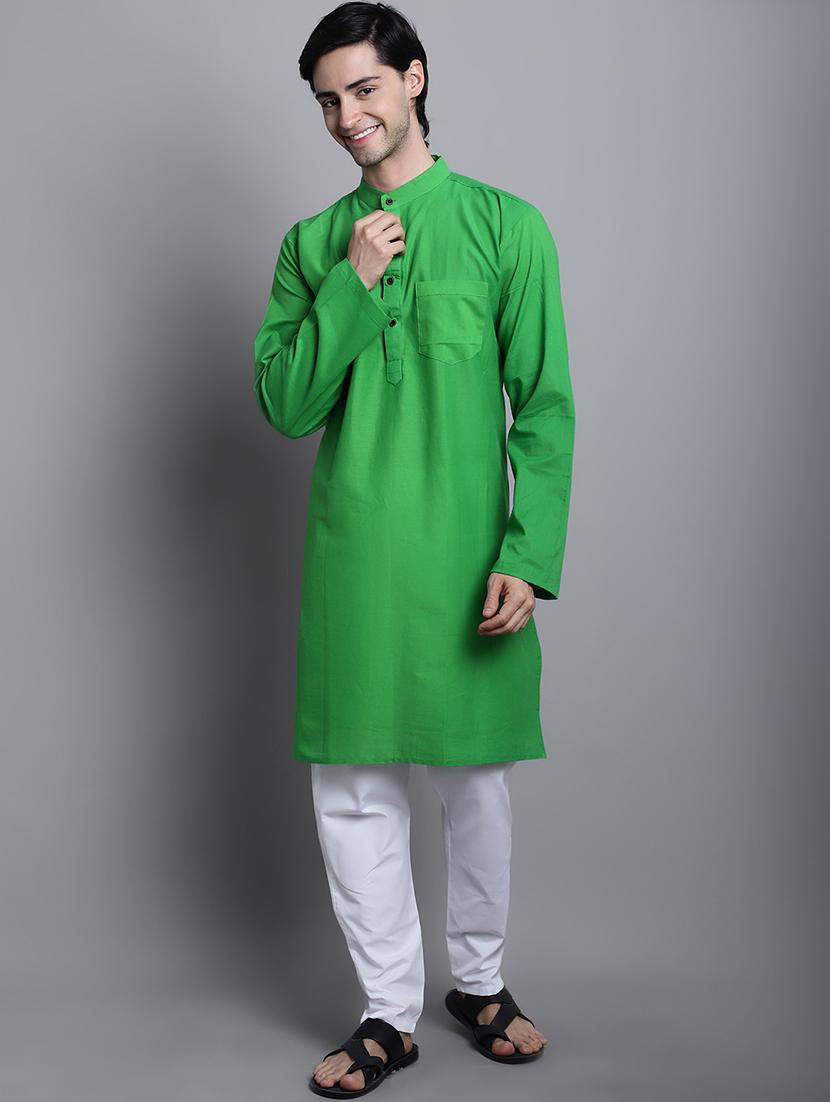 green solid long kurta - 20192885 -  Zoom Image - 0
