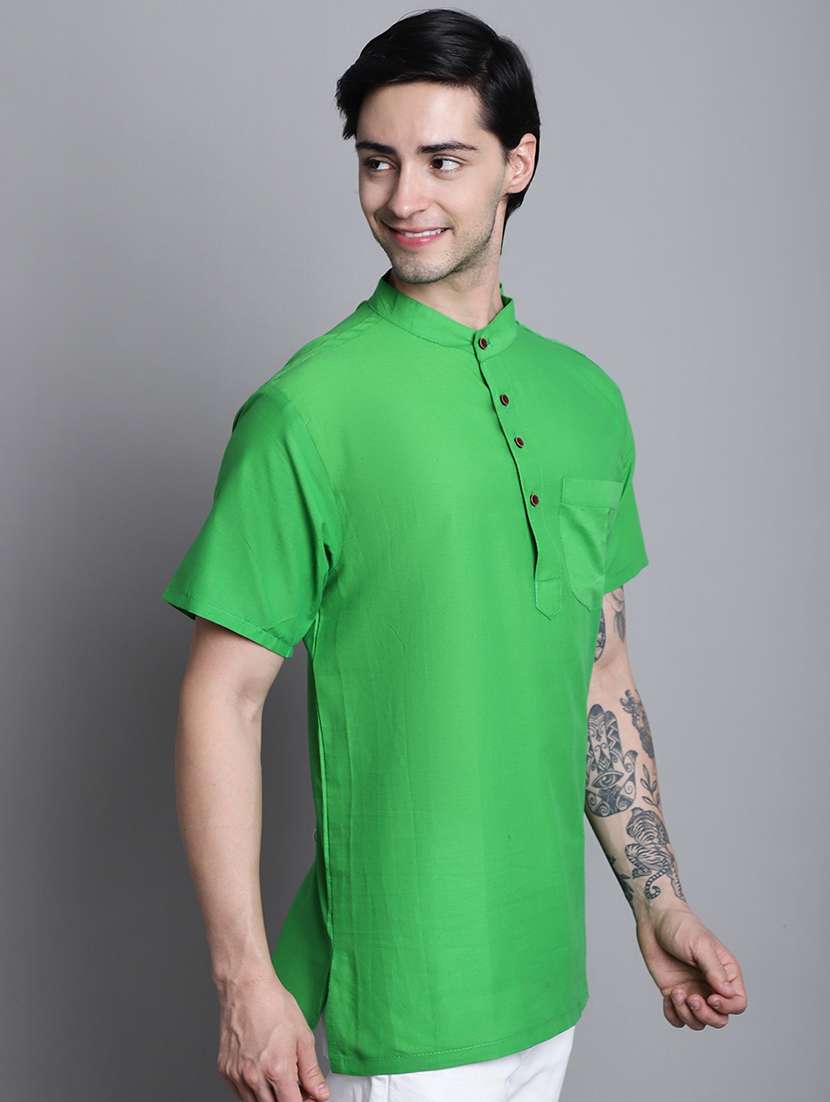 green solid short kurta - 20192886 - Standard Image - 2