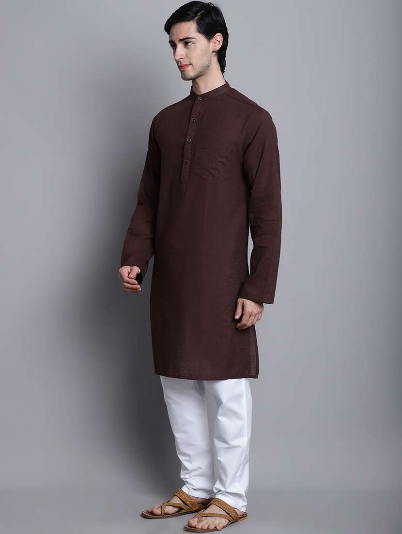brown solid long kurta - 20192887 -  Standard Image - 2