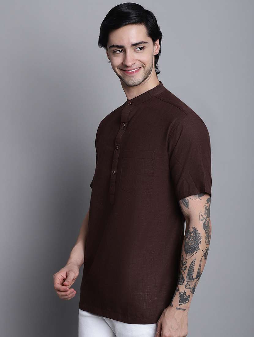 men solid brown short kurta - 20192888 -  Standard Image - 2