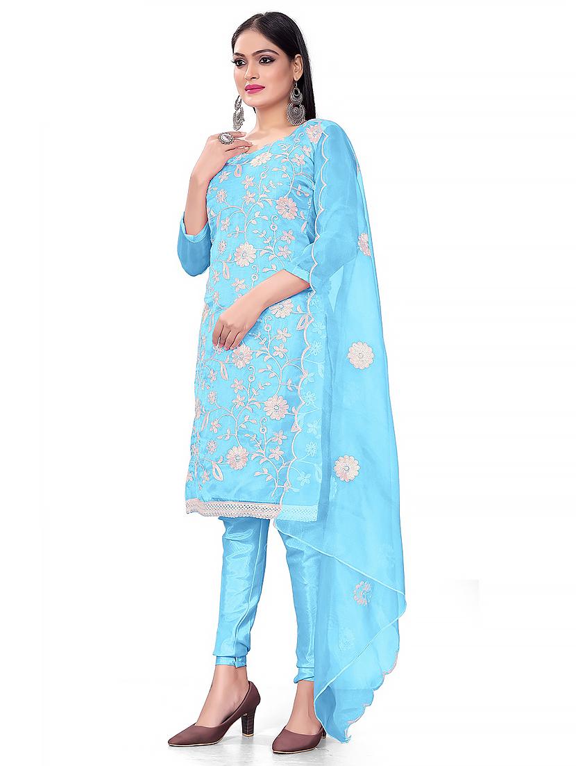 embroidered unstitched churidaar suit set - 20193966 - Standard Image - 2