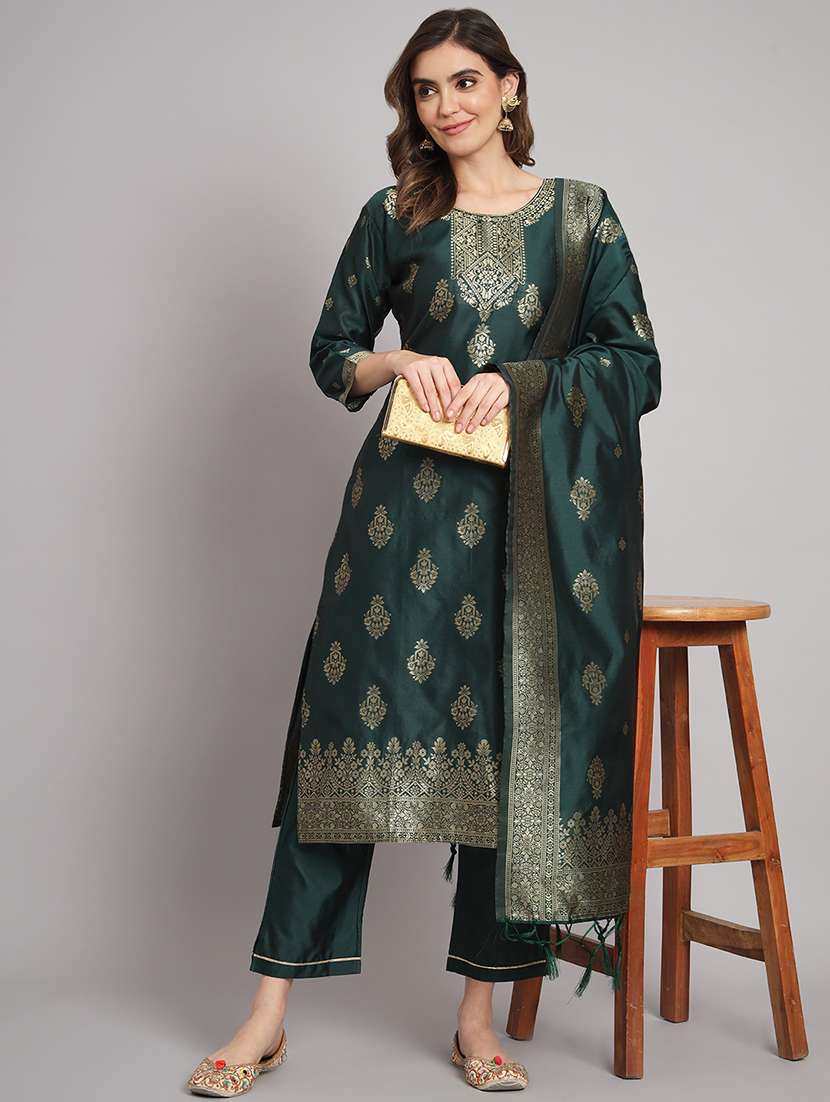 women three quarter sleeve kurta pant with dupatta set