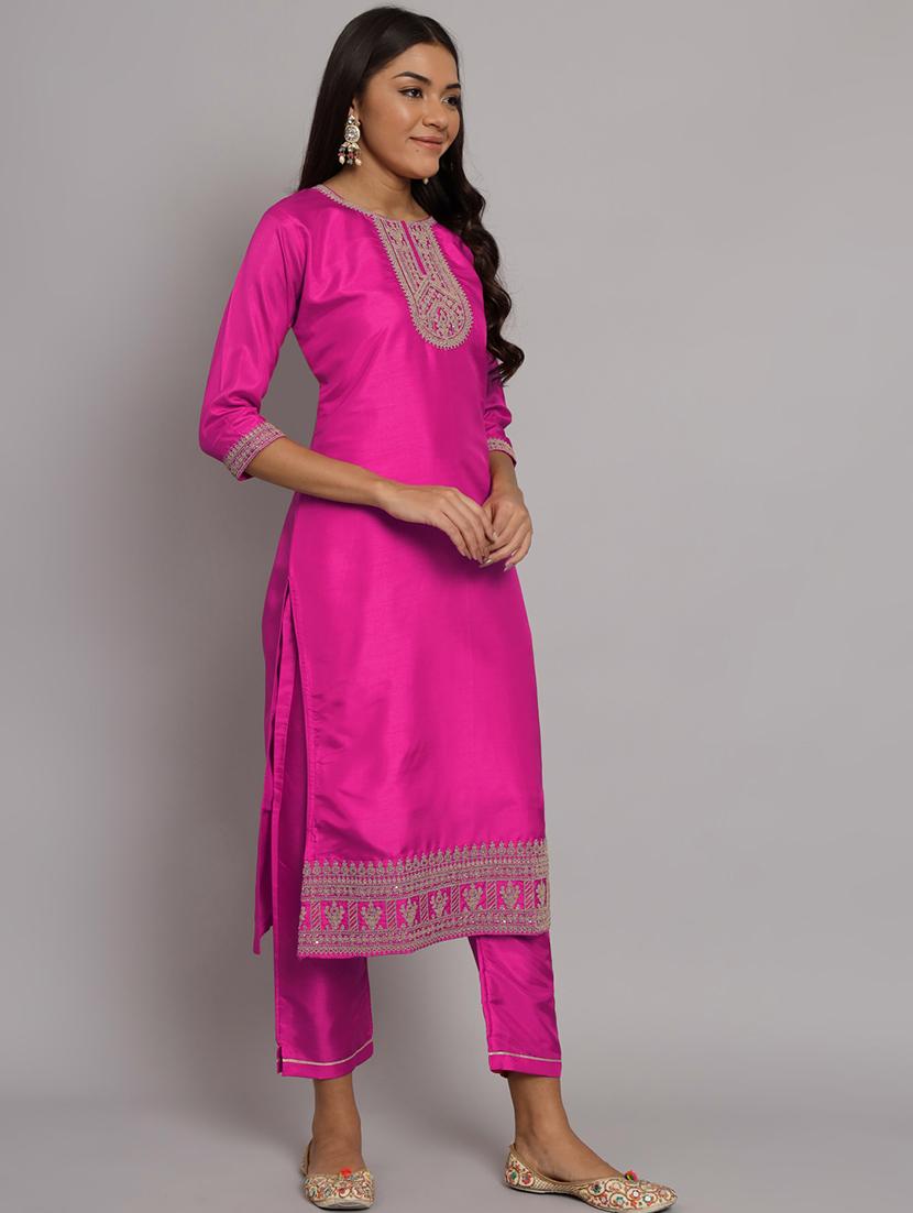 women three quarter sleeve kurta pant with dupatta set - 20194150 - Standard Image - 2