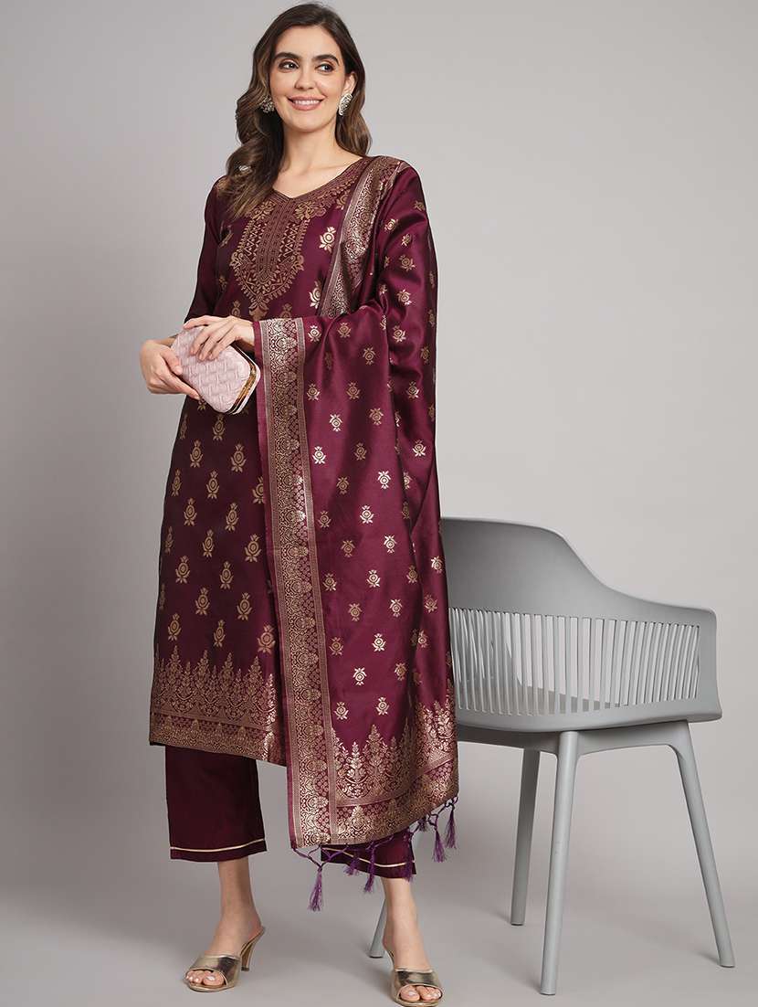 purple kurta pant set with dupatta