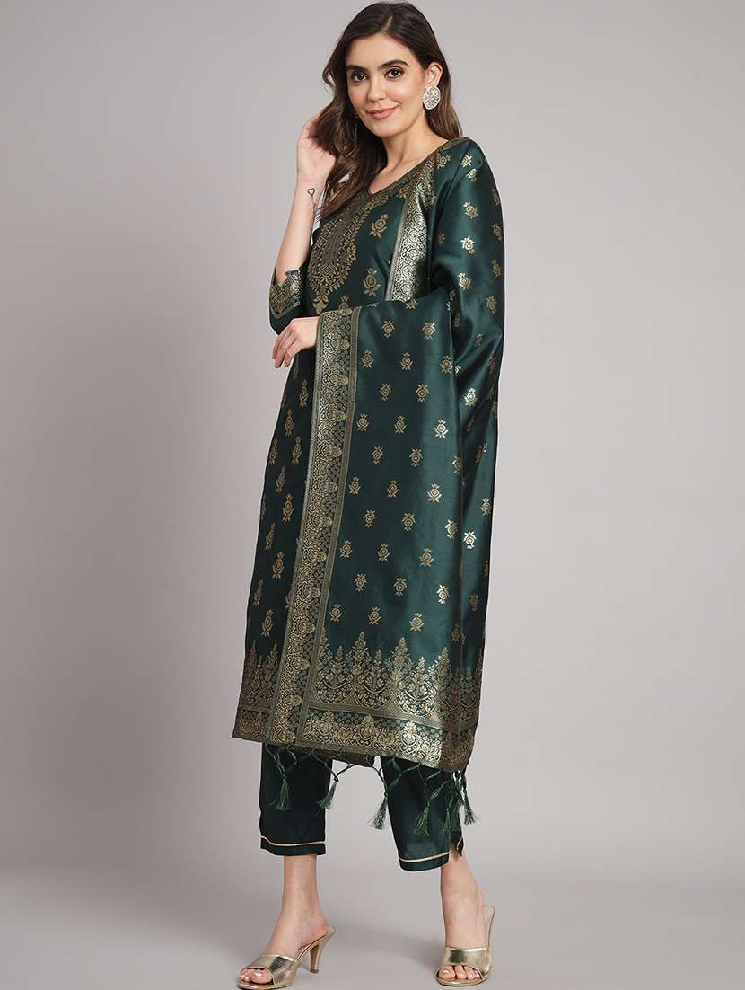 women three quarter sleeve kurta pant with dupatta set