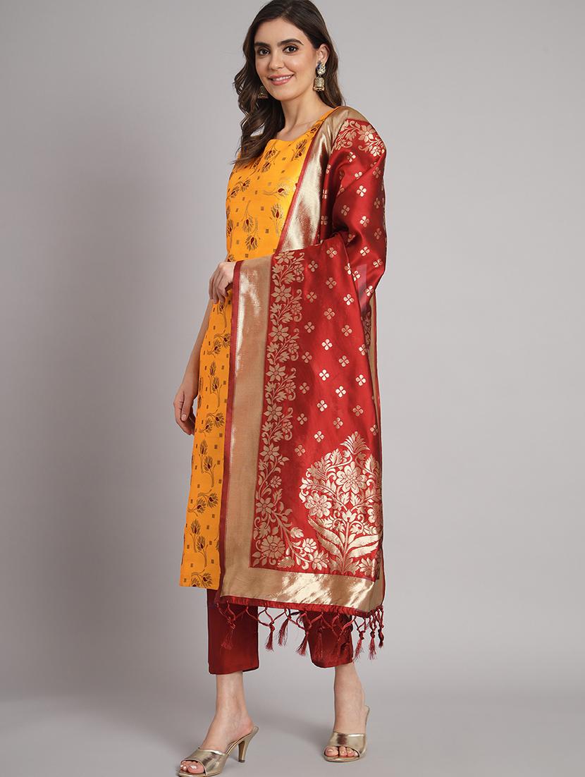yellow kurta pant set with dupatta - 20194155 - Standard Image - 2