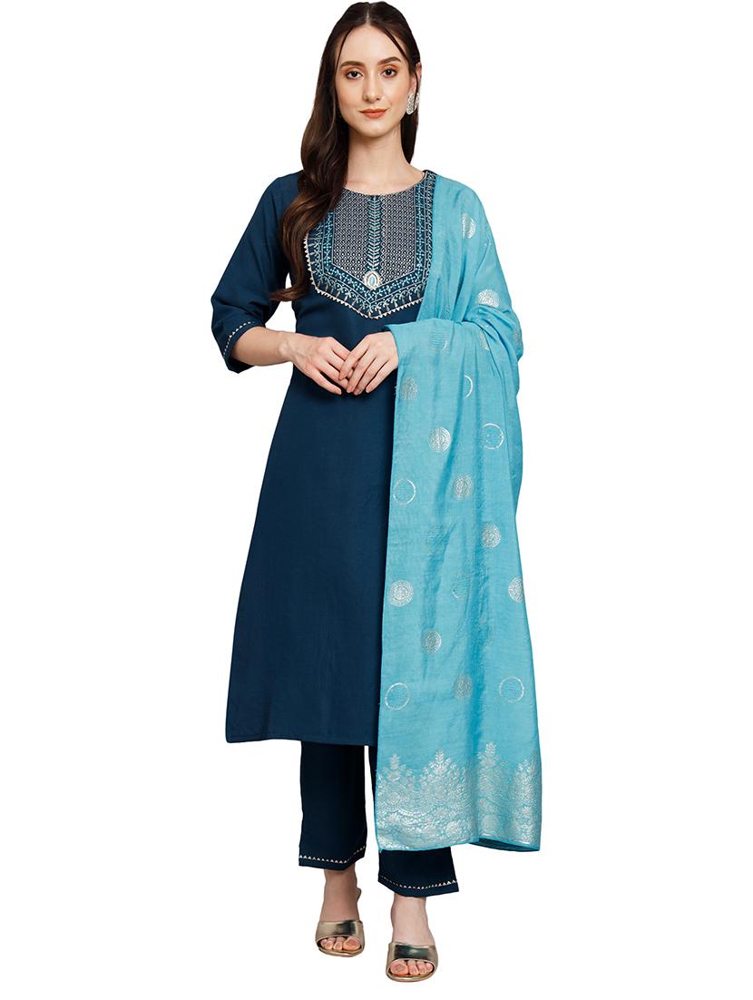 teal kurta pant set with dupatta - 20194165 - Standard Image - 2