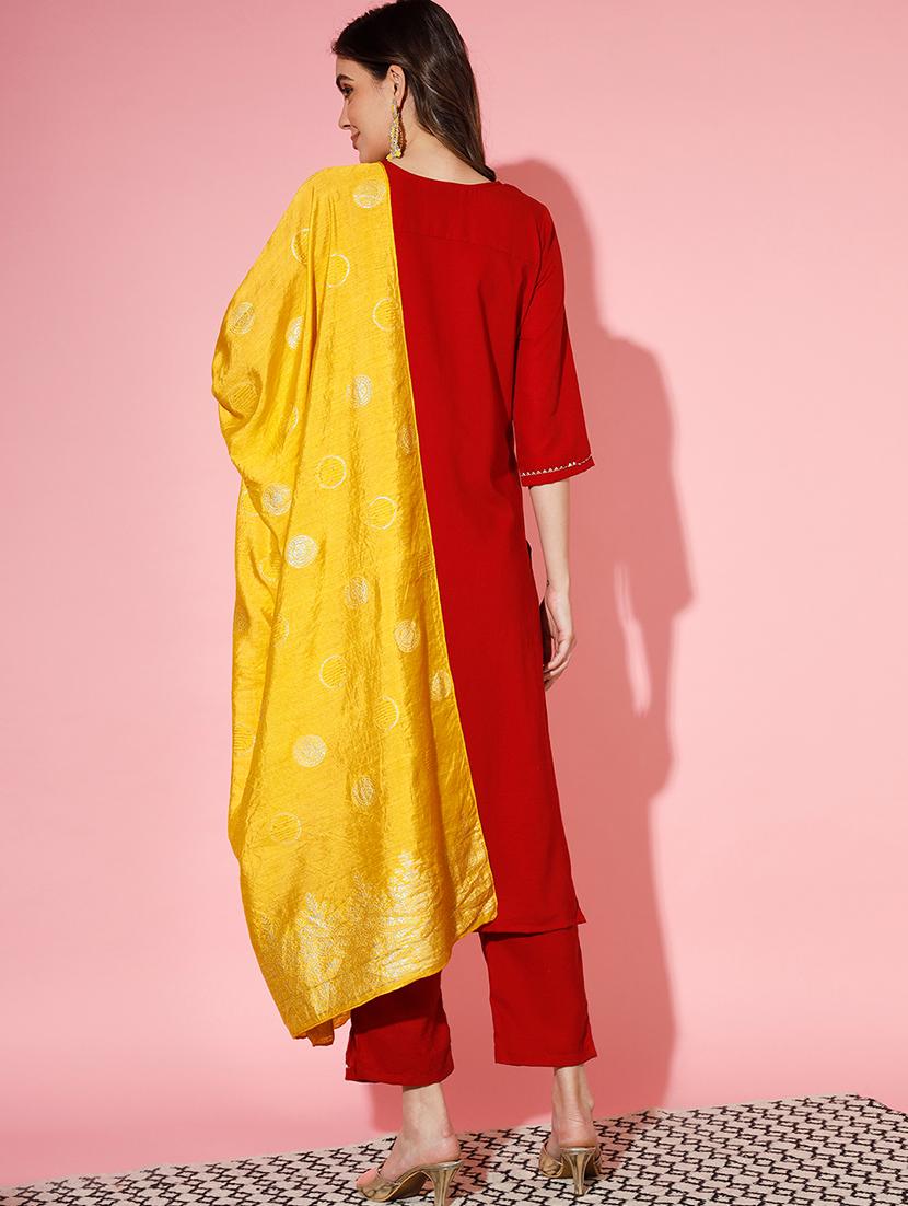 red kurta pant set with dupatta - 20194166 - Standard Image - 2