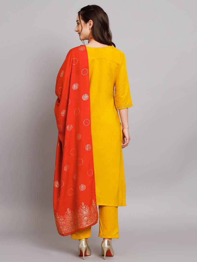 yellow kurta pant set with dupatta - 20194172 - Standard Image - 2