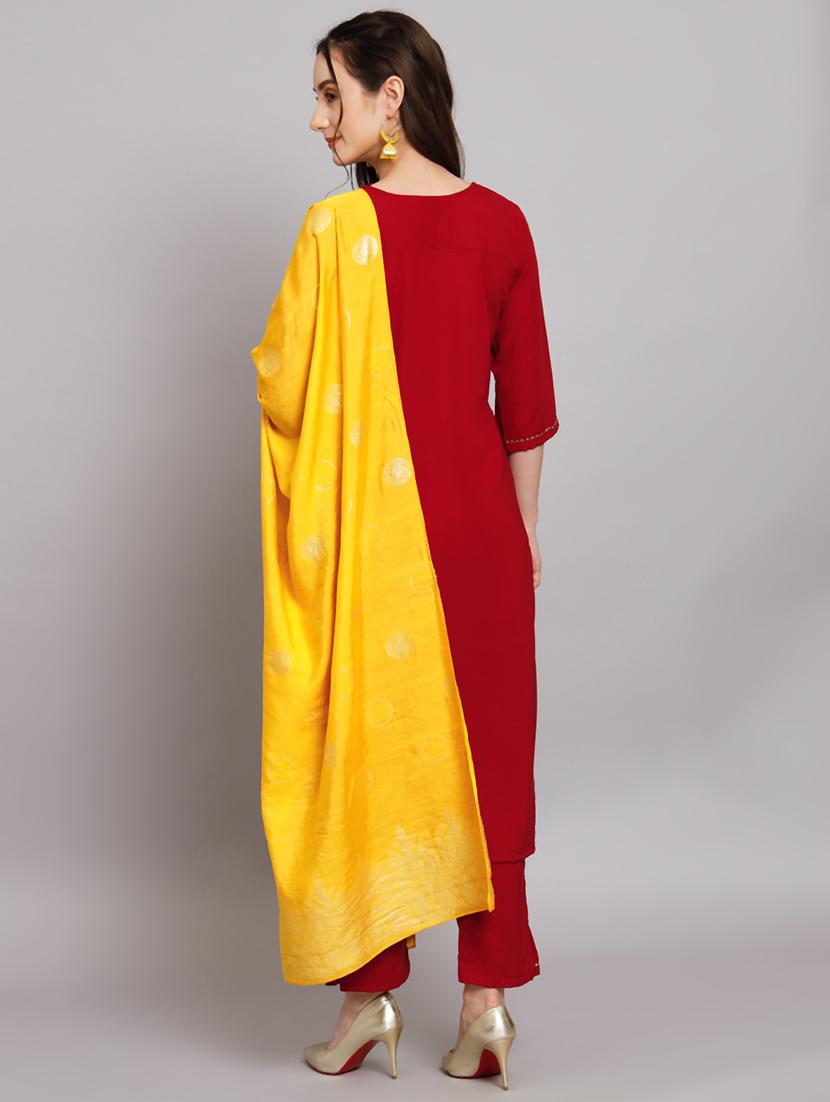 red kurta pant set with dupatta - 20194174 - Standard Image - 2