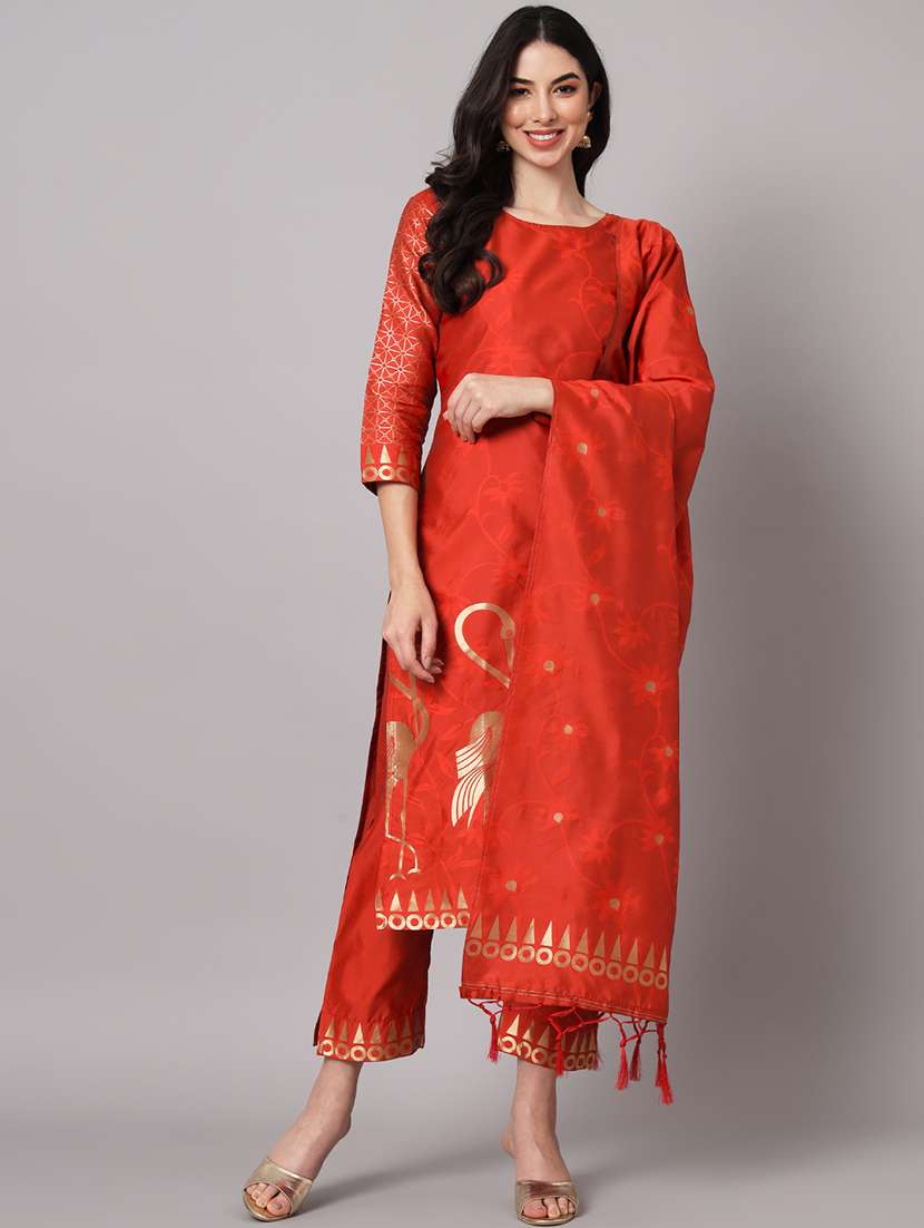 women three quarter sleeve kurta pant with dupatta set