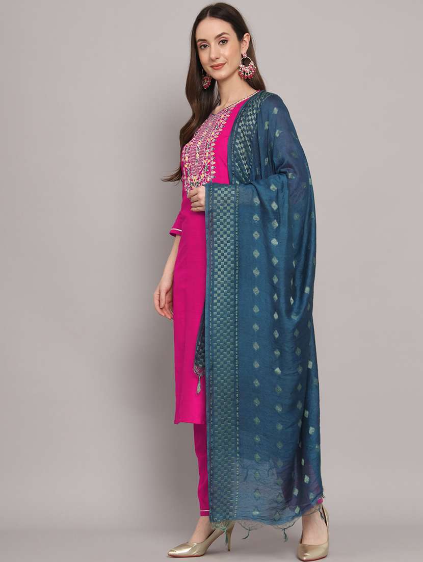 women three quarter sleeve kurta pant with dupatta set - 20194203 -  Standard Image - 2