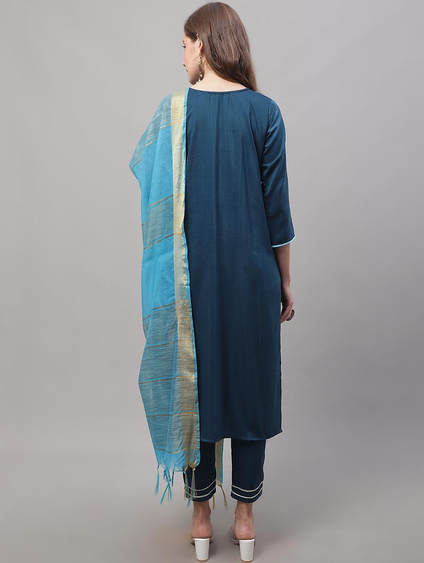 blue kurta pant set with dupatta - 20194213 - Standard Image - 2