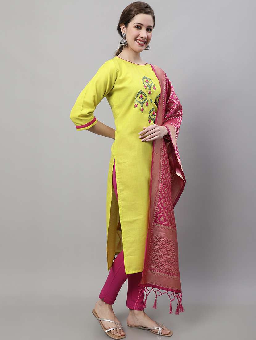 yellow kurta pant set with dupatta - 20194217 - Standard Image - 2