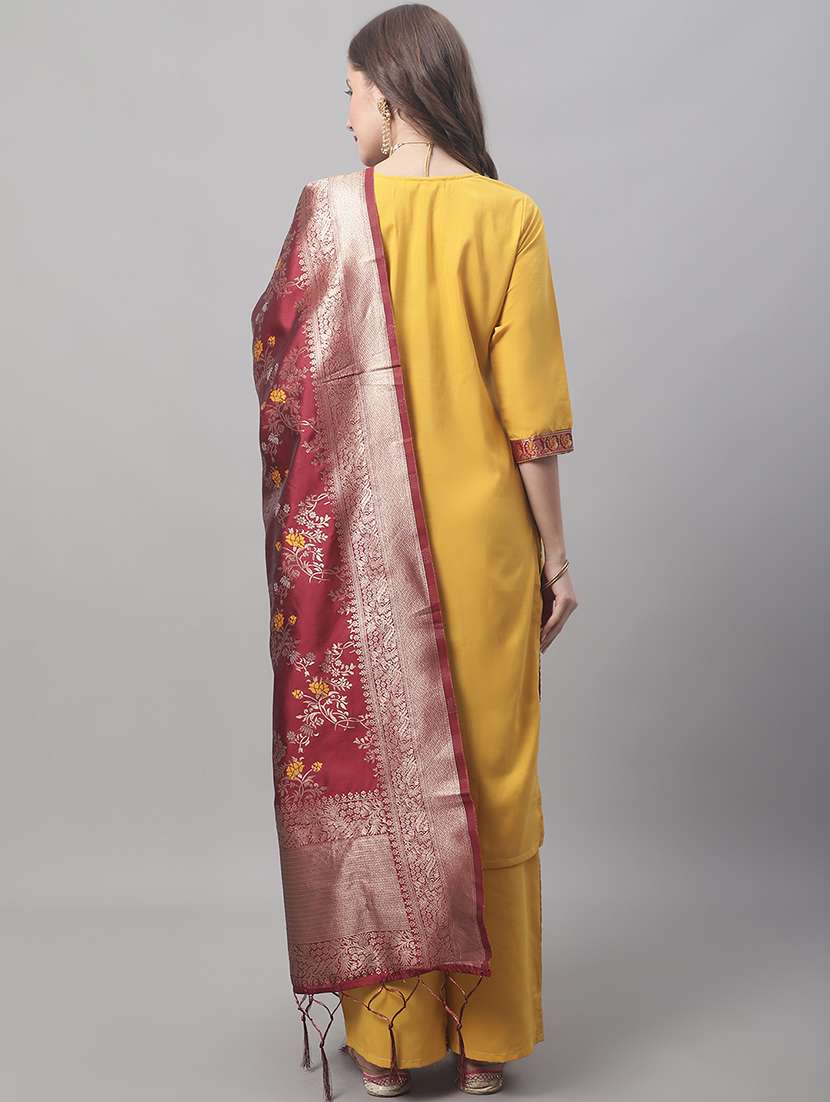 yellow kurta pant set with dupatta - 20194221 - Standard Image - 2