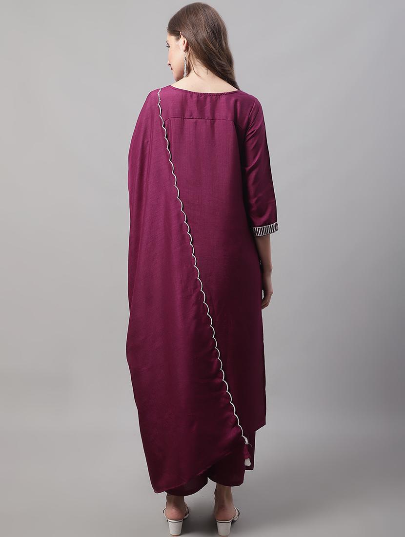 purple kurta palazzo set with dupatta - 20194253 - Standard Image - 2