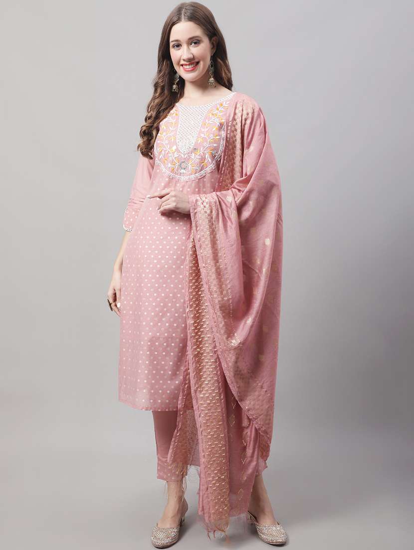 women three quarter sleeve kurta pant with dupatta set