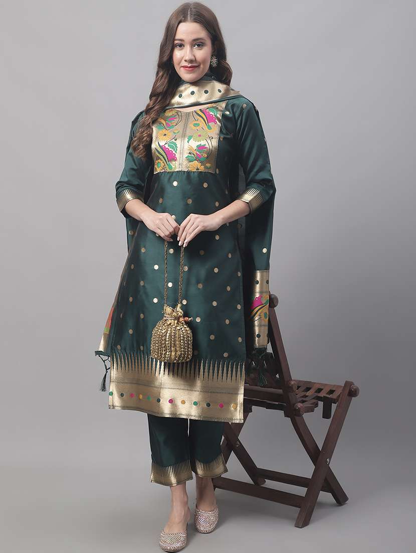 women three quarter sleeve kurta pant with dupatta set
