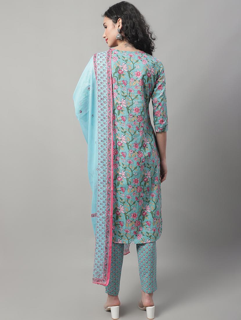 blue kurta pant set with dupatta - 20194276 - Standard Image - 2