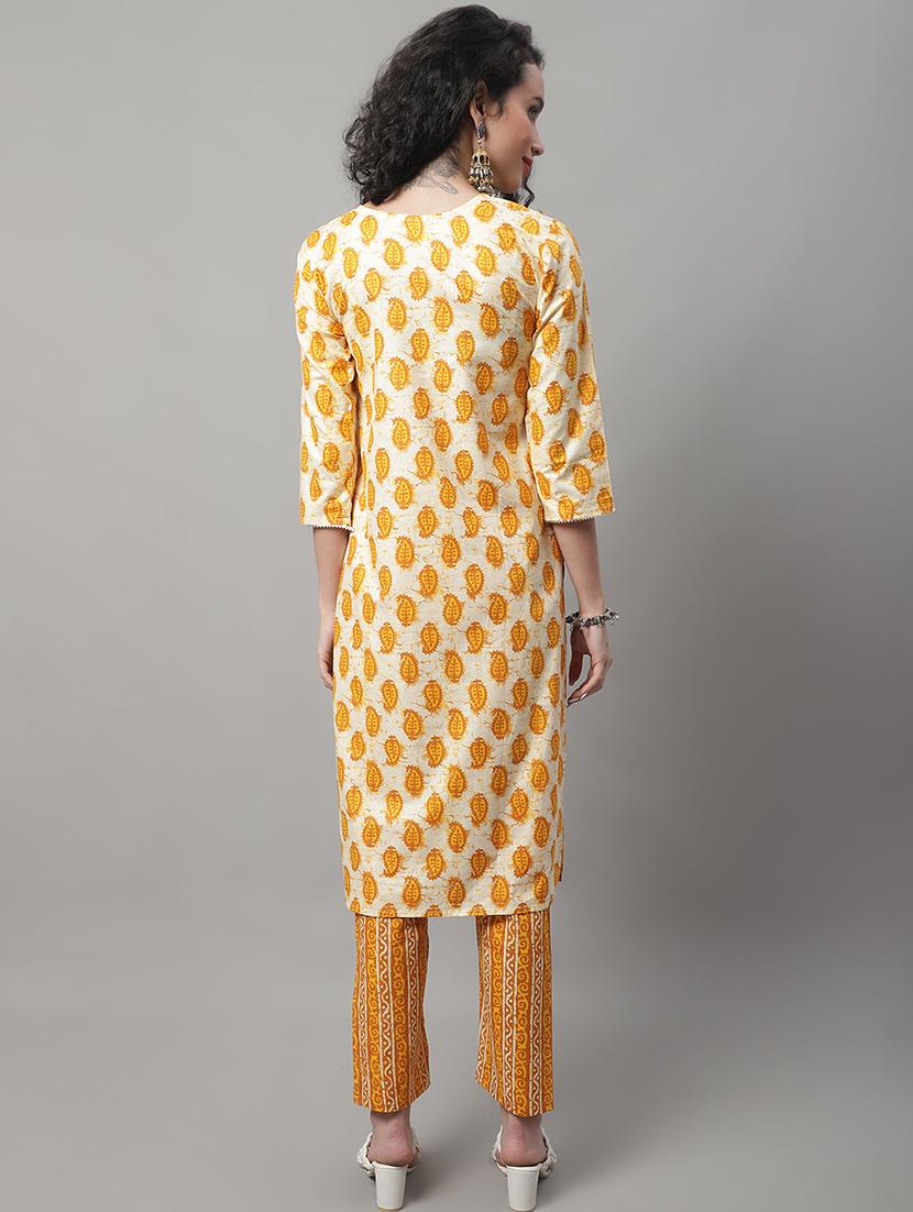 yellow cotton kurta pant set - 20194277 - Standard Image - 2