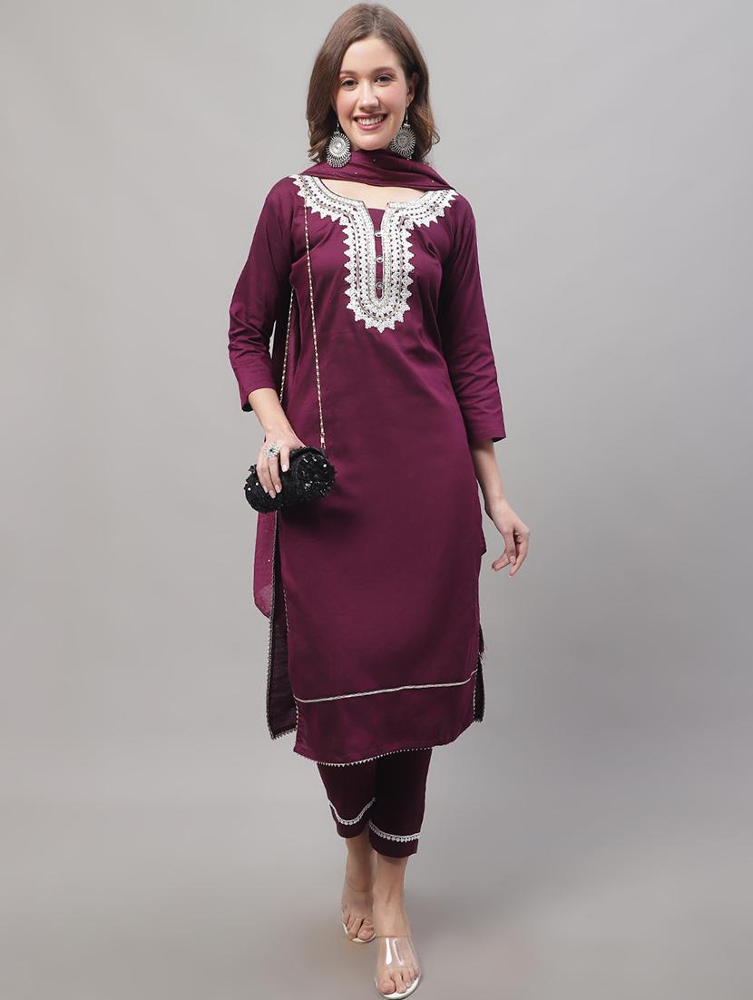purple kurta pant set with dupatta - 20194282 - Standard Image - 2