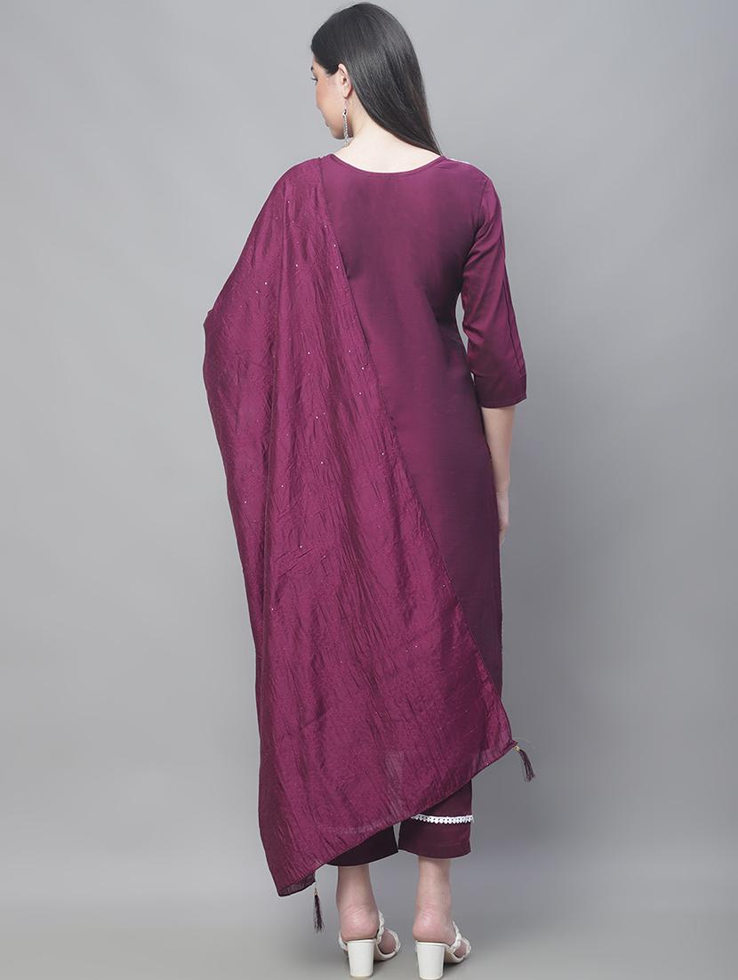 purple kurta pant set with dupatta - 20194283 - Standard Image - 2