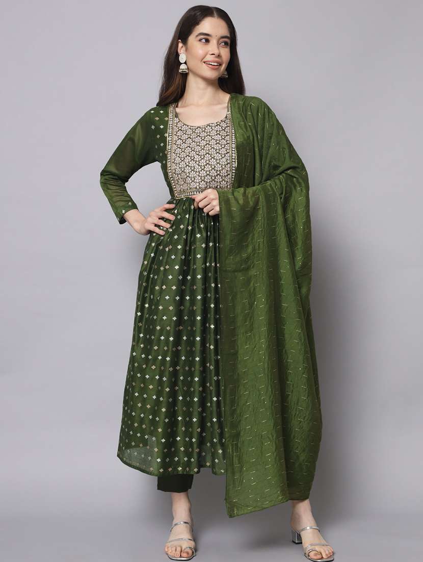 women three quarter sleeve kurta pant with dupatta set