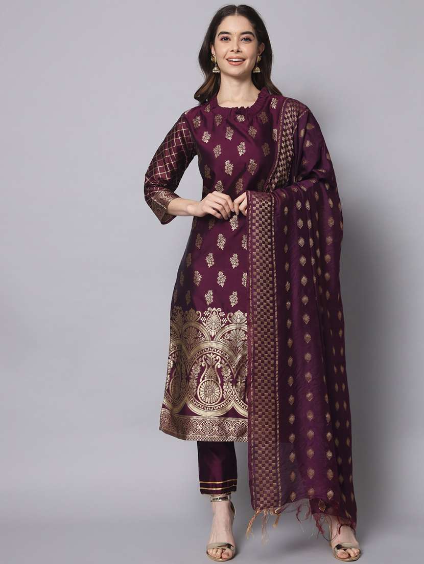 women three quarter sleeve kurta pant with dupatta set