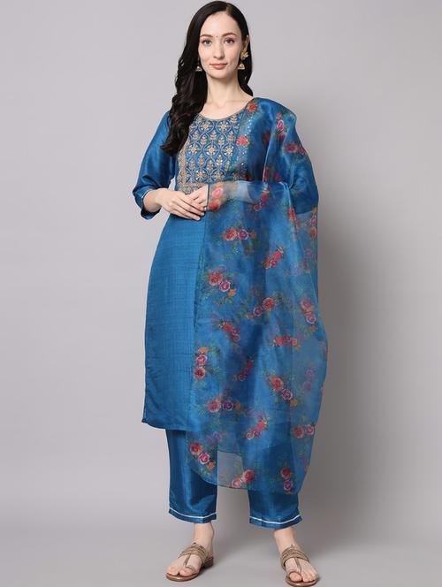 women three quarter sleeve kurta pant with dupatta set - 20194325 - Standard Image - 0