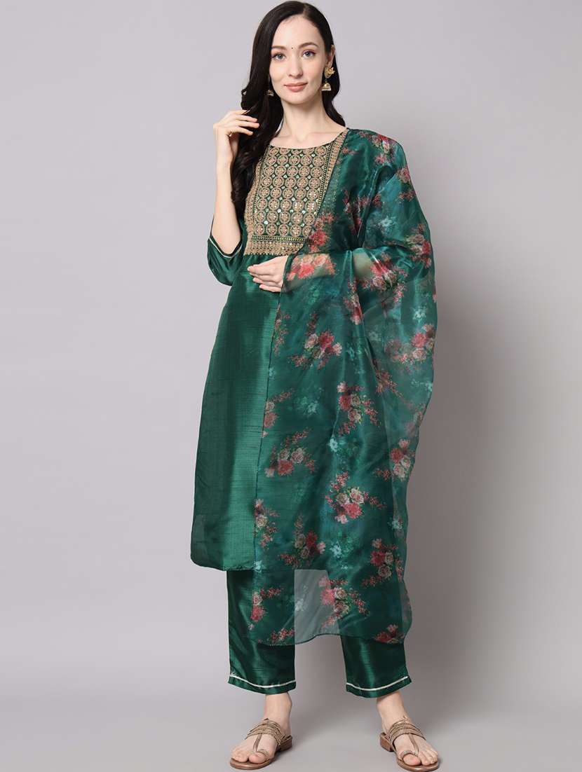 women three quarter sleeve kurta pant with dupatta set