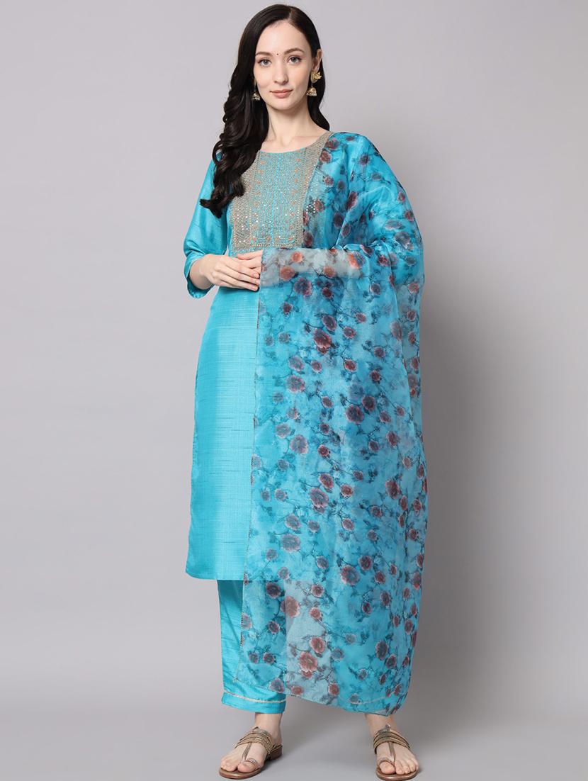 women three quarter sleeve kurta pant with dupatta set - 20194327 - Zoom Image - 0