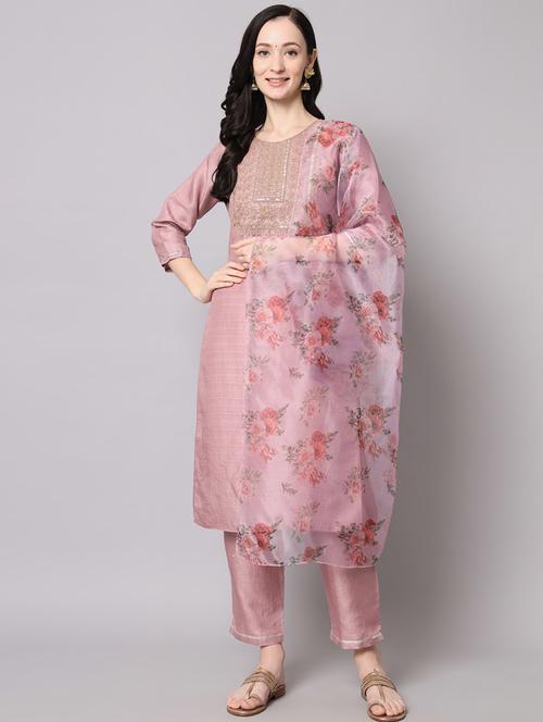 women three quarter sleeve kurta pant with dupatta set - 20194328 -  Standard Image - 0