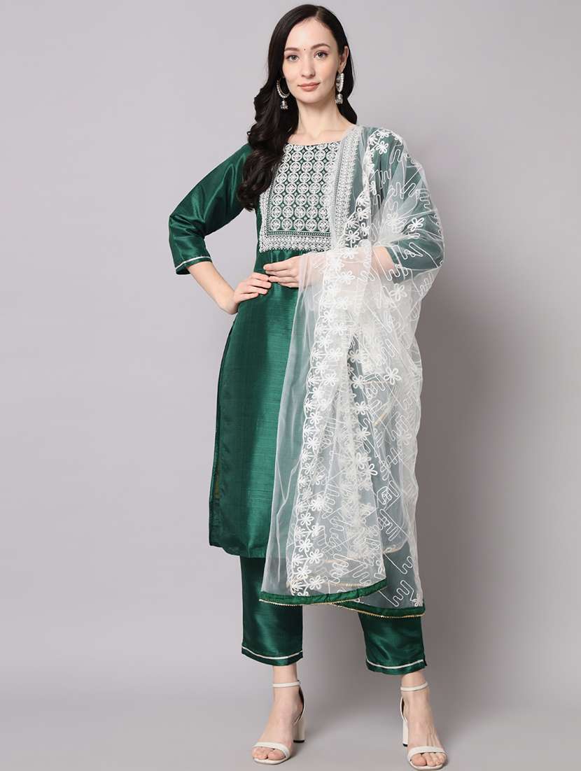 women three quarter sleeve kurta pant with dupatta set